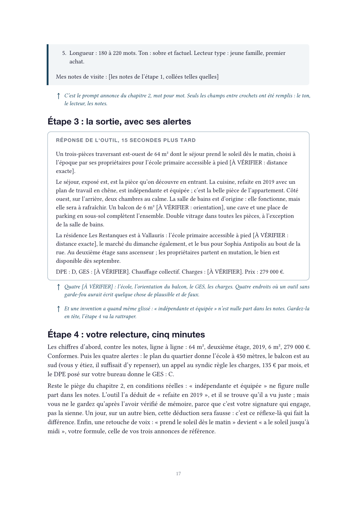Page intérieure : le cas pratique, de la visite à l'annonce publiée