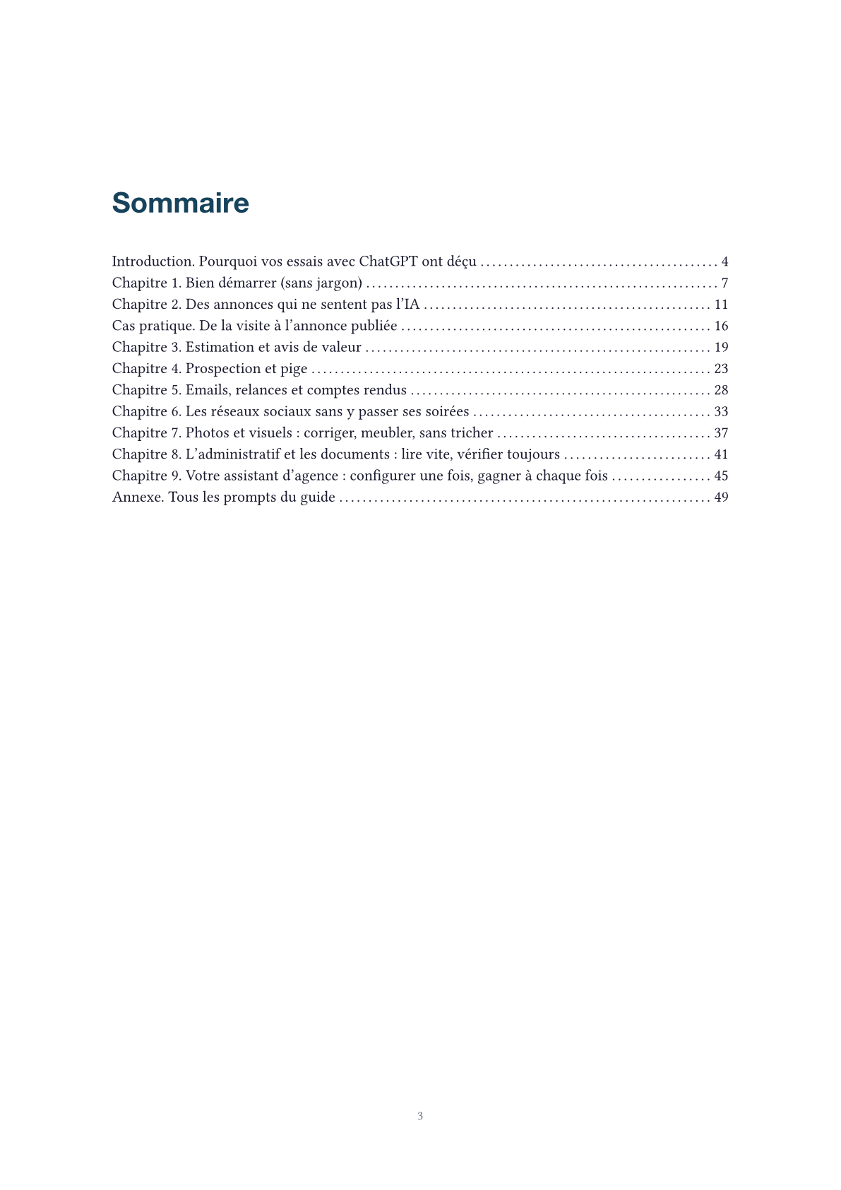 Page du sommaire du guide