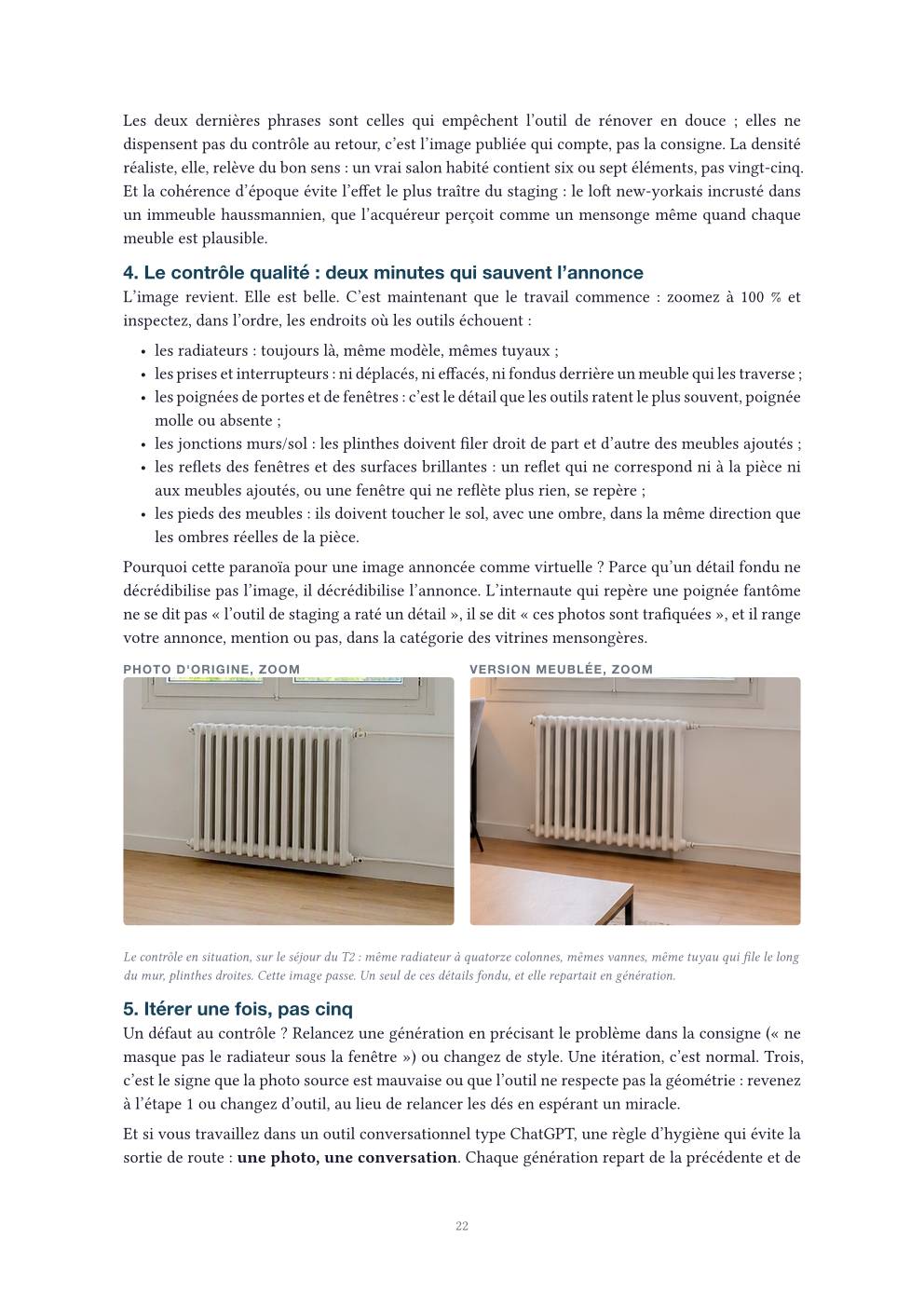 Page du contrôle qualité : zoom sur le radiateur avant et après staging